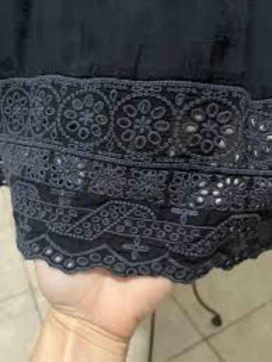 0153-NWOT JOHNNY WAS HAKARU V-NECK NAVY BLUE 3/4 SLEEVE TONAL EMBROIDERED TUNIC - Picture 3 of 4